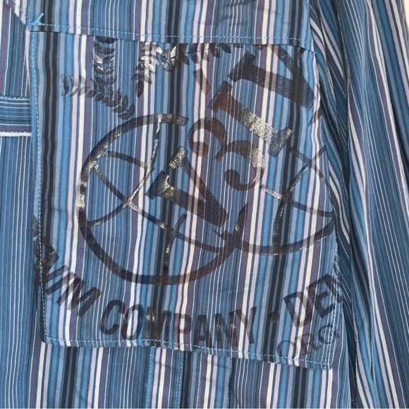 NWT  Rocawear French Blue Striped  Button Shirt Mens 2XL Y2K 90s Streetwear NEW - Picture 3 of 8